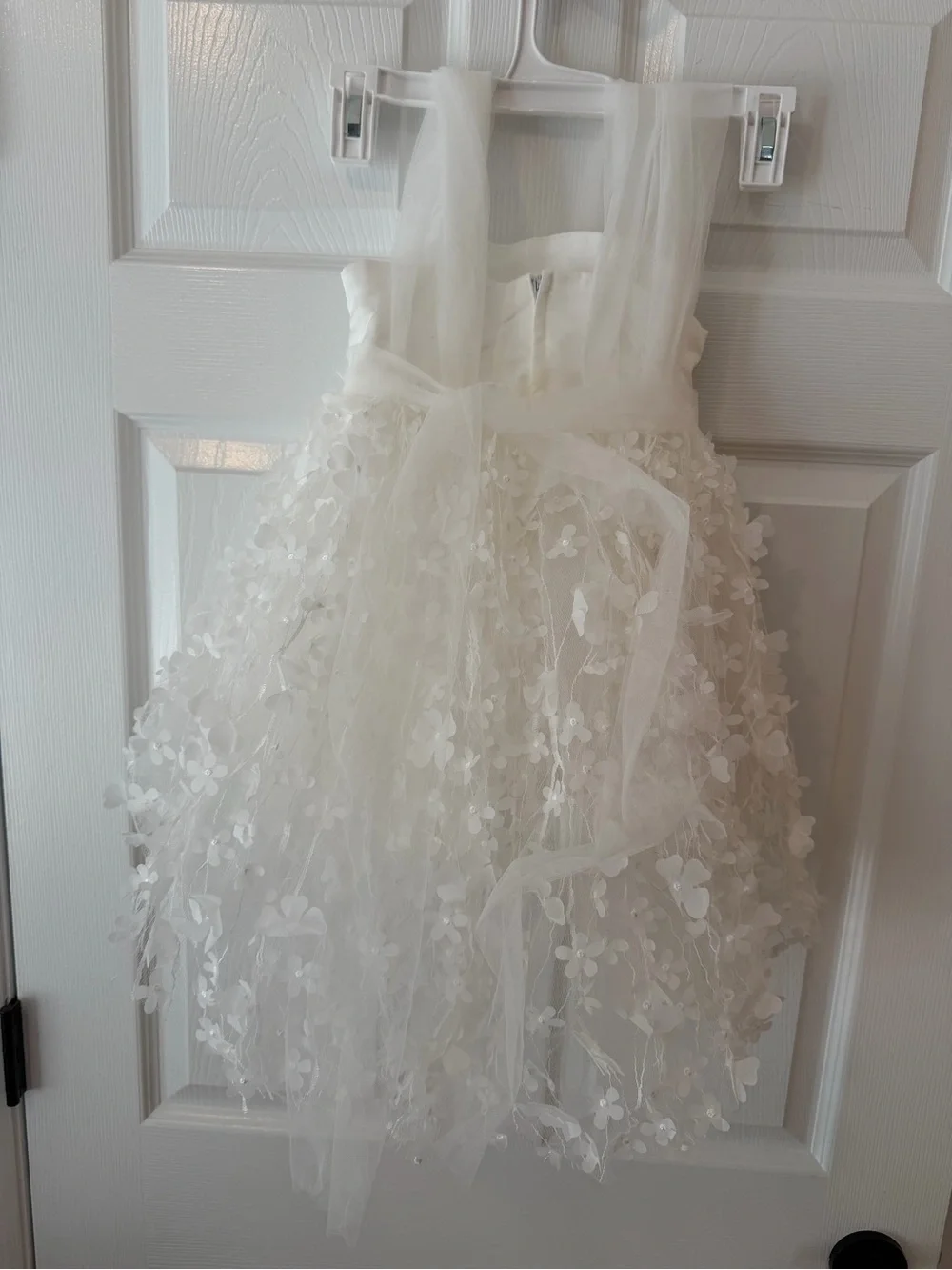 Girls White Floral Tulle Flower Girl Dress